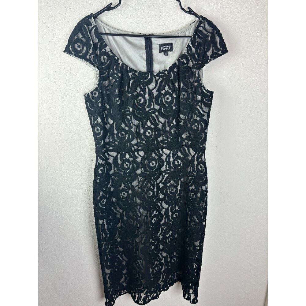 Adrianna Papell Cap Sleeve Floral Lace Sheath Midi Dress Black Size 12
